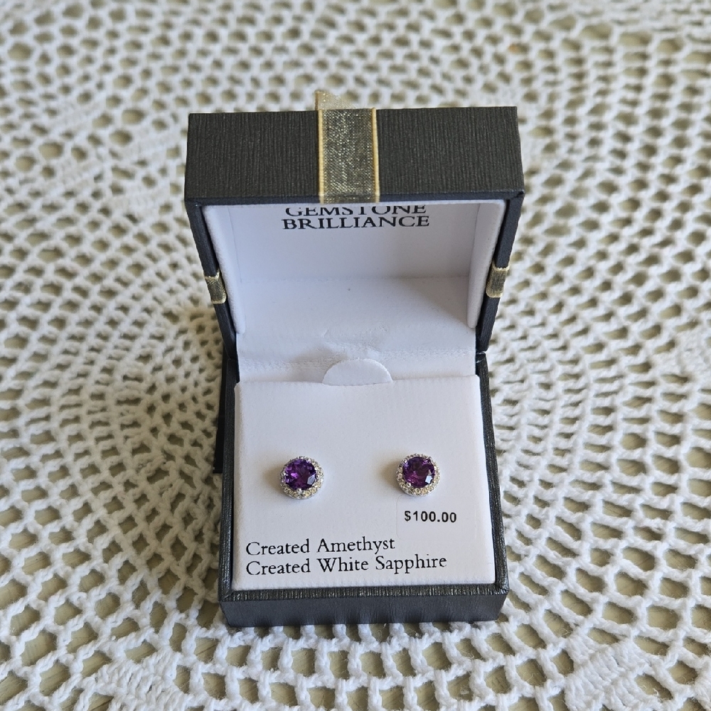 STERLING SILVER & AMETHYST POST EARRINGS